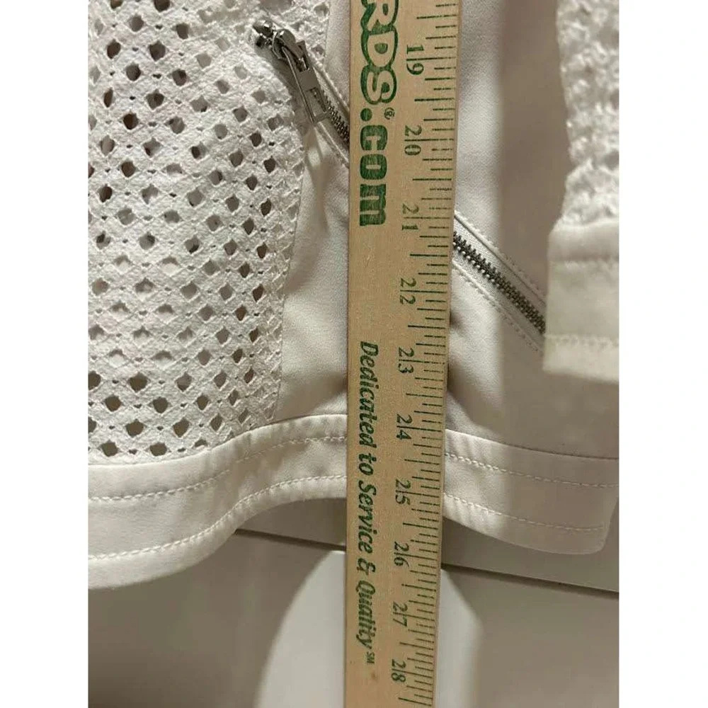 Chicos White Diamond Mesh Moto Jacket Womens Size 4 Asymmetric Zip Mixed Media - Picture 7 of 10